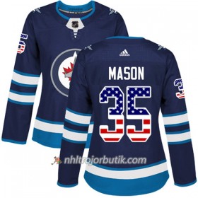 Dame Ishockey Winnipeg Jets Tröja Steve Mason 35 Adidas 2017-2018 Marinblå USA Flag Fashion Authentic